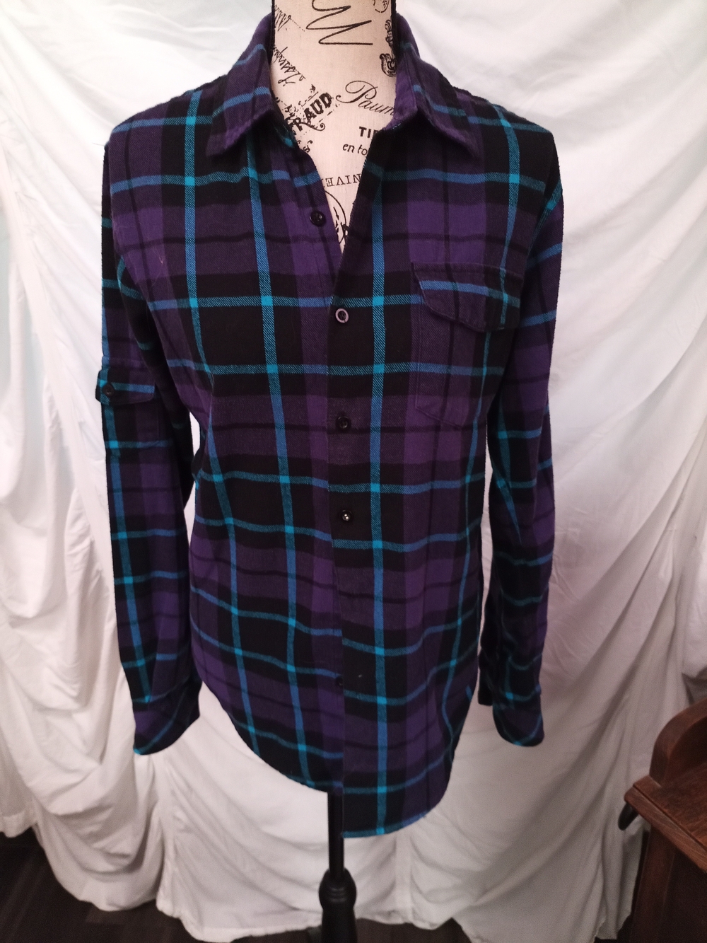 burnside Purple and Teal Plaid Button-Down Shirt